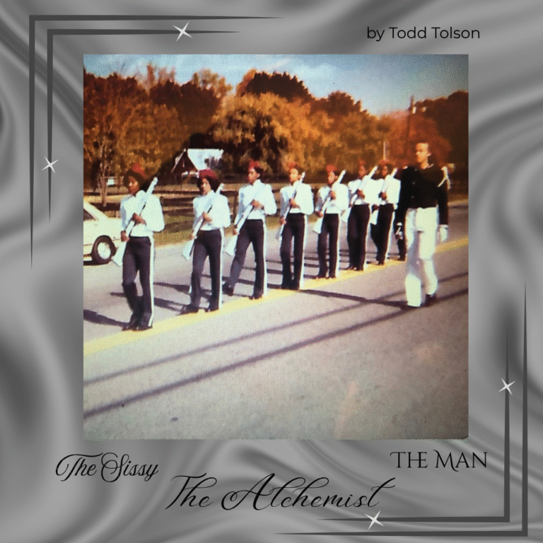 Marching proudly as the caller, leading my drill team in single file, each member carrying their white rifle in rhythm beside me. This moment was captured during our homecoming parade.